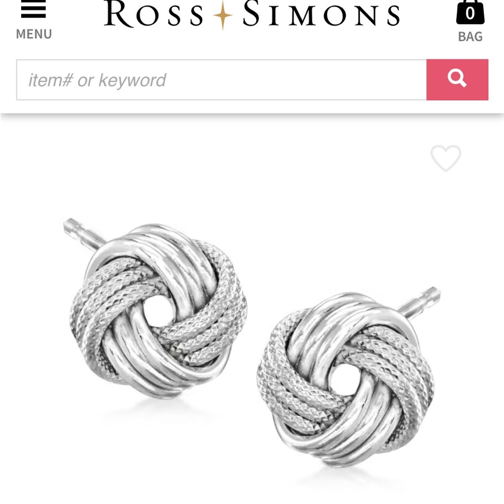 Ross + Simons Italian 14kt white gold love knot earring studs - Picture 7 of 11